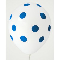 White - Royal Blue Polkadots Printed Balloons